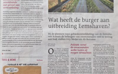 Gezamenlijk opinie artikel dorpsbelang Oudeschip en Spijk in Dagblad over de Oostpolder
